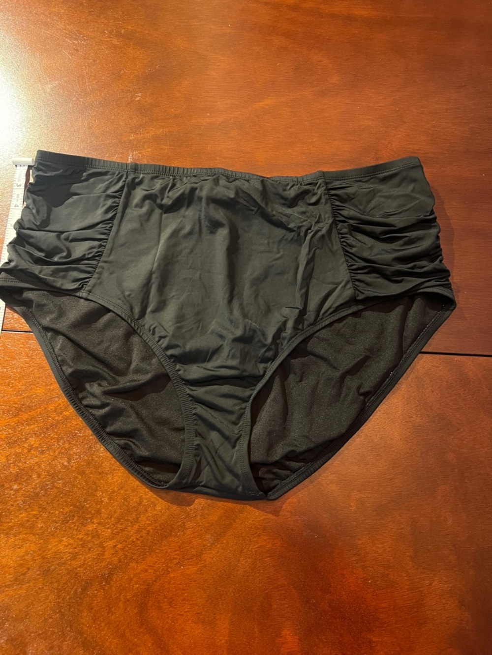 High-Waist Ruched Swim Bottoms in Black